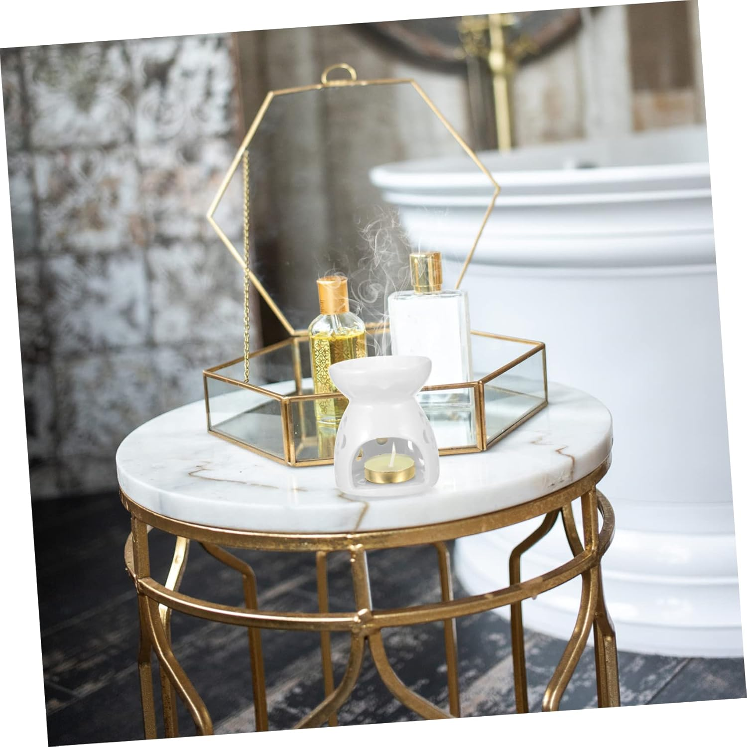 Ceramic Aromatherapy Burner Small Tealight Candle Holder for Bedroom Essential Oil Burner Function for Home Decor and Relaxing Aroma image number 6