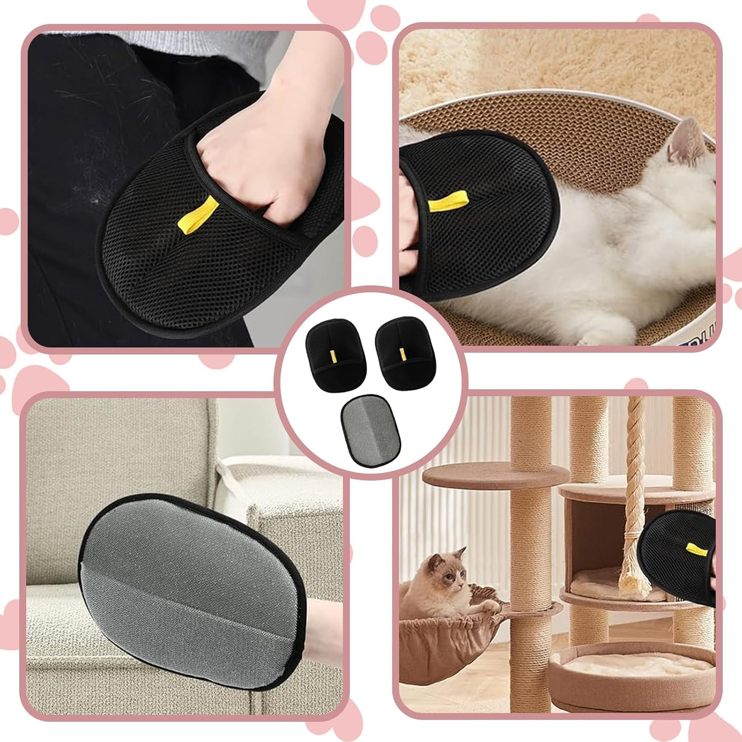 Fur Magnetic Gloves, Pack of 3 Pet Hair Remover Gloves, Cat Hair Removal, Pet Hair Glove for Smooth and Healthy Coat, High-Quality Velvet and Mesh Materials, 21 X 17.5 X 1 Cm image number 5