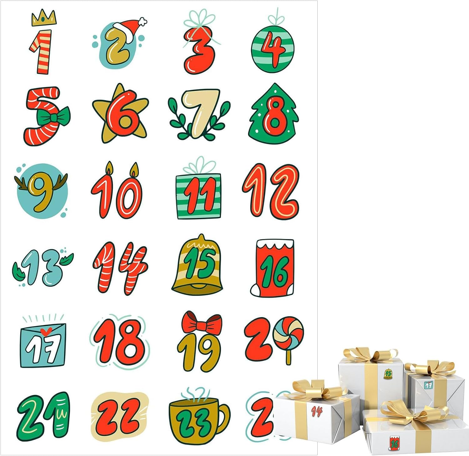 Christmas Countdown Decals | 1-24 Christmas Card Envelope Stickers - Holiday Countdown Sealing Decals for Home Use image number 2