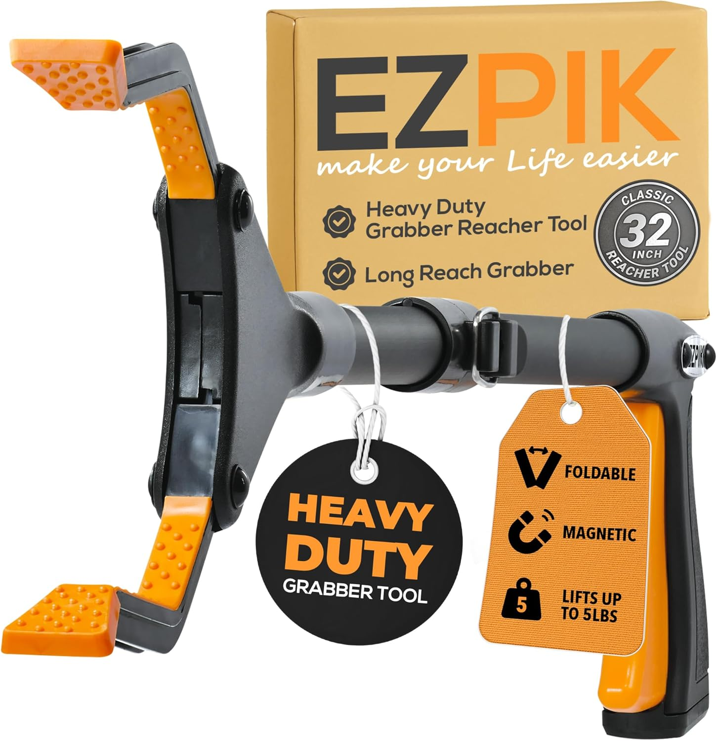 EZPIK Classic 80 Cm Flexible Folding Grabber Tool for Elderly + Magnets, Reacher for Disabled & Seniors Heavy Duty Rotating Grippers for Reaching Underneath, Trash Grabbers & Pickers for Mobility image number 1
