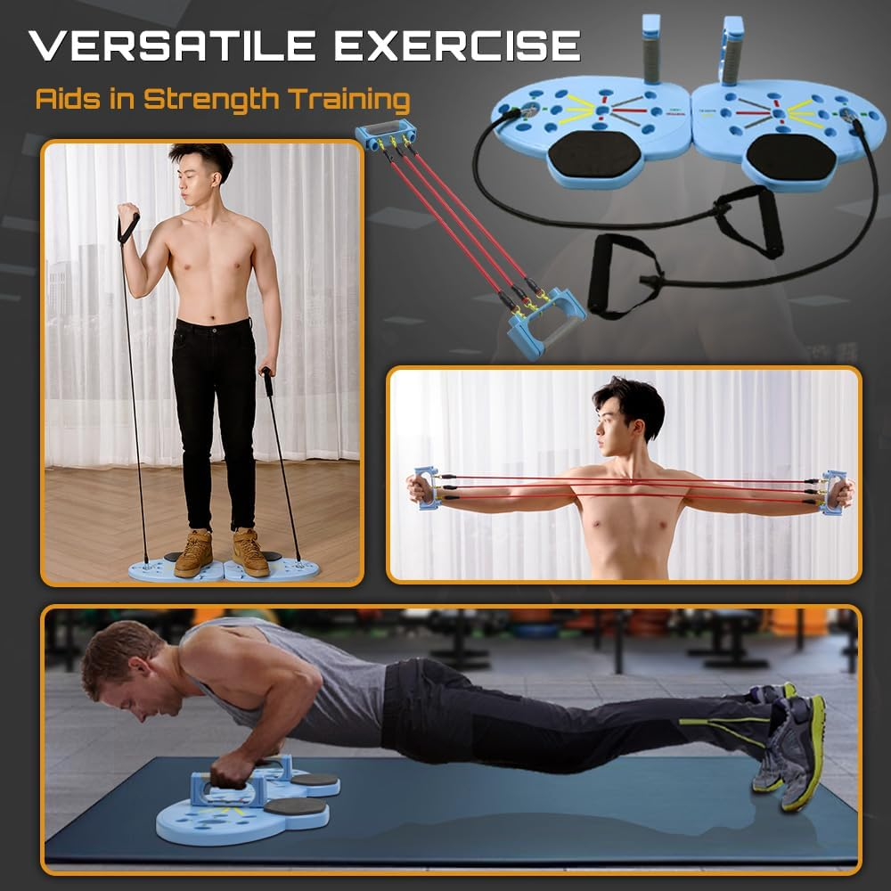 Foldable Push up Board with Accessorie,Portable Pushup Bar Strength Training Equipment for Home Workouts,Includes 2 Resistance Bands, 3 Detachable Trainers, 2 Handles &Non-Slip Pads for Total Body Fitness image number 1