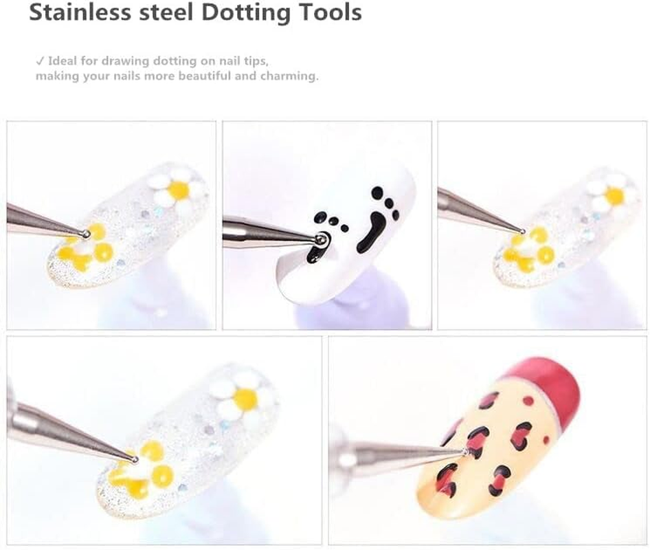 FULINJOY 5PCS Dual-Ended Nail Art Sculpture Pen Dotting Tools, Silicone Nail Polish Brushes Stainless Steel Carving Drawing Dotting Tool, Acrylic Rhinestone Handle, Nail Art Tools image number 5