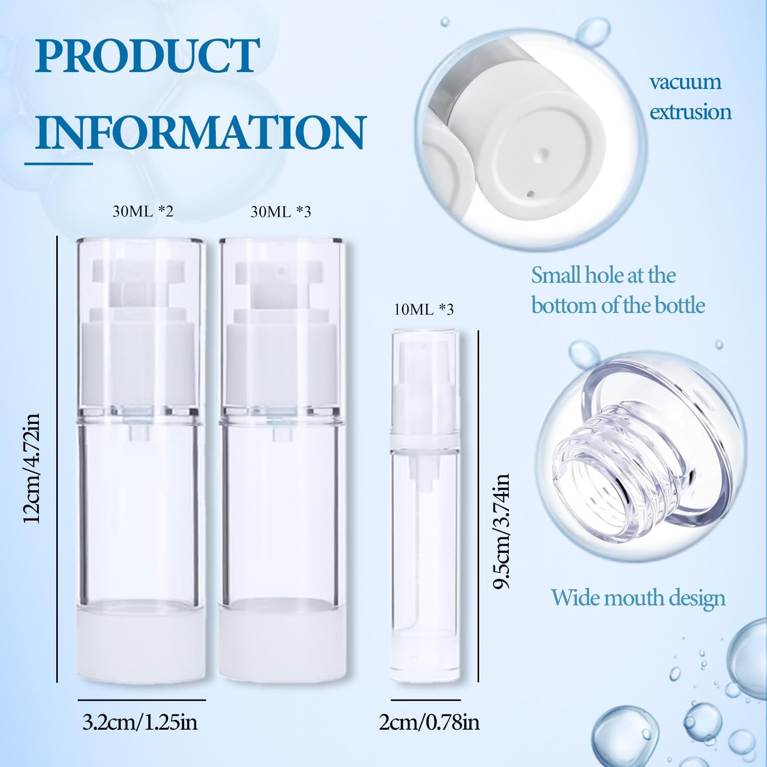 TORMEN 8-Piece Airless Pump Bottle Set,Cosmetic Containers,Lotion Bottles,Spray Bottles- Travel Size, Refillable Vacuum Cosmetic Bottles for Lotion, Liquid,Cream,Toiletries,Skincare & Beauty Products image number 5