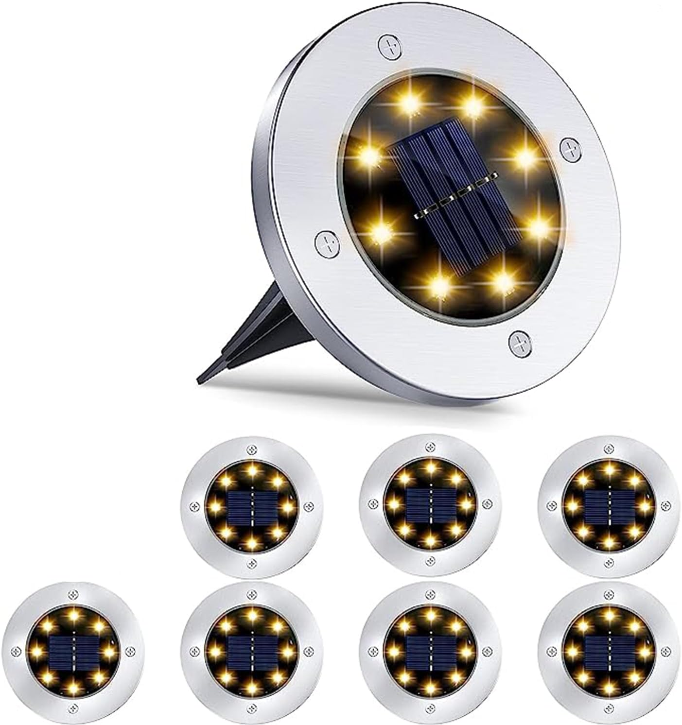 8 Packs 8 LED Solar Ground Disc Lights Outdoor Waterproof in Ground Solar Lights for outside Solar Garden Lights Solar Landscape Lights for Garden Outdoor Patio Pathway Walkway Decor (White) image number 1