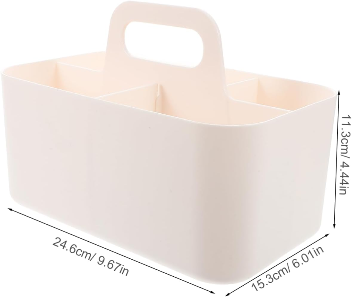 KALLORY Stationery Storage Box Divided Desk Organizer Caddy Handle Aesthetic Makeup Organiser for Office Supplies Student Bathroom - White image number 3