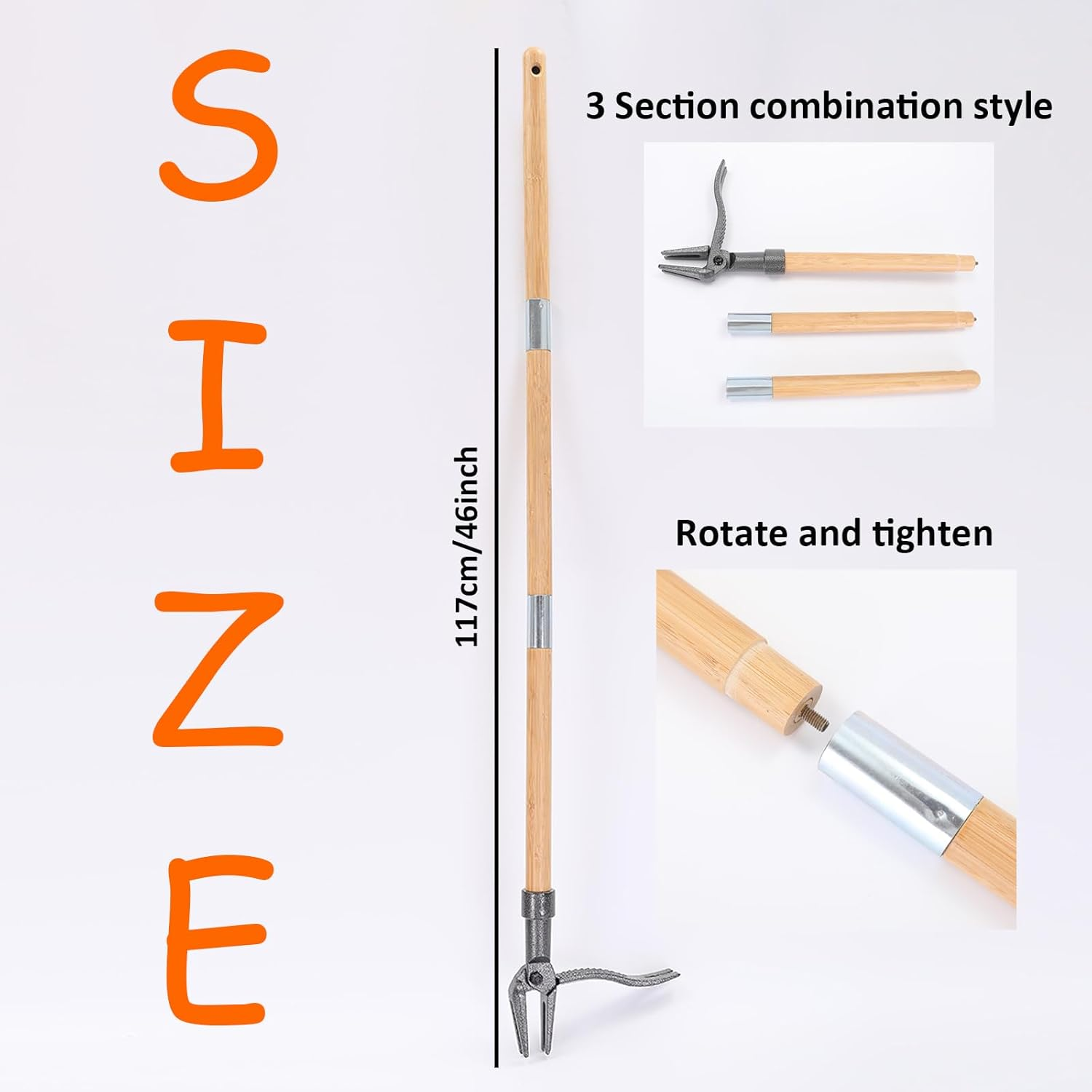 Shgarden Weed Puller Tool Stand up Weed Puller Tool with Long Handle and 4-Claw Steel Head 3-Sectioal Pole Weed Remover Tool Garden Hand Weeding Tool for Garden Patio without Bending SH0085 image number 3