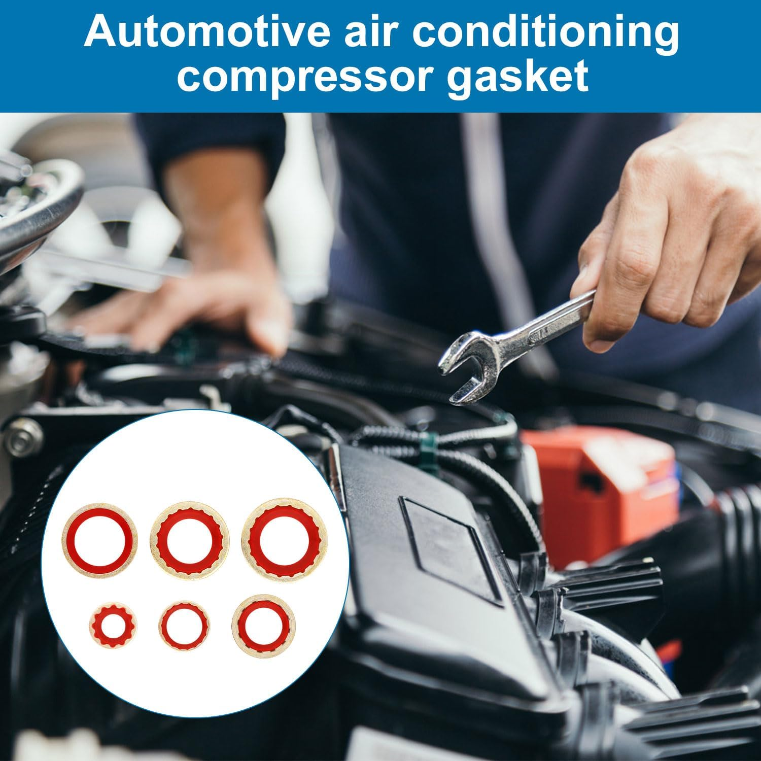 30Pcs Car AC Compressor Gaskets, Leakproof AC Port Seal Washer Multi-Specification Car AC Compressor O-Ring Gasket Seals for Most Car Models (Red) image number 1