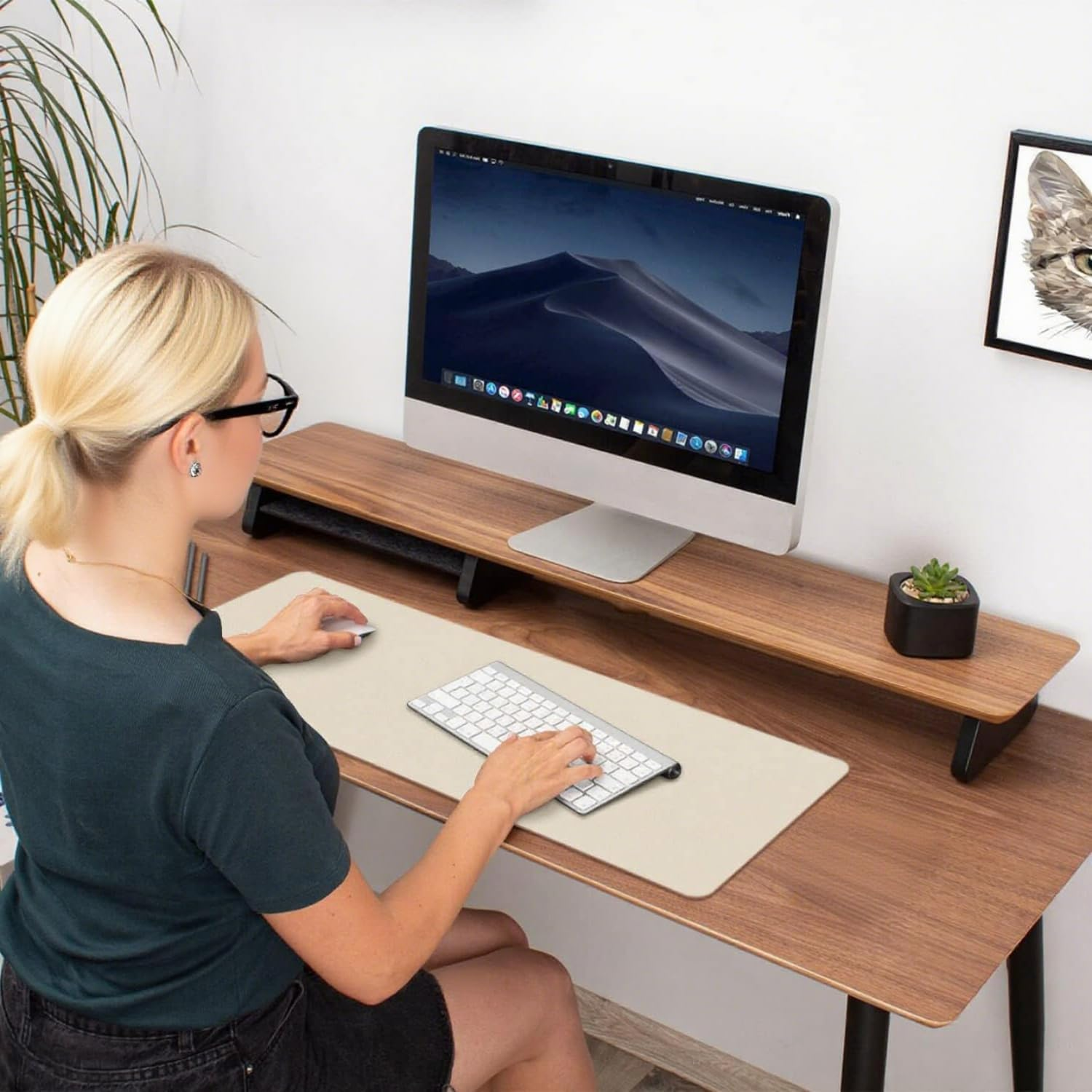 Leather Desk Pad Dual-Sided Cork & PU, 80X40Cm Large Computer Desk Mat - Waterproof Keyboard Pad Desk Mouse Pad for Home Office Accessories, Beige image number 3