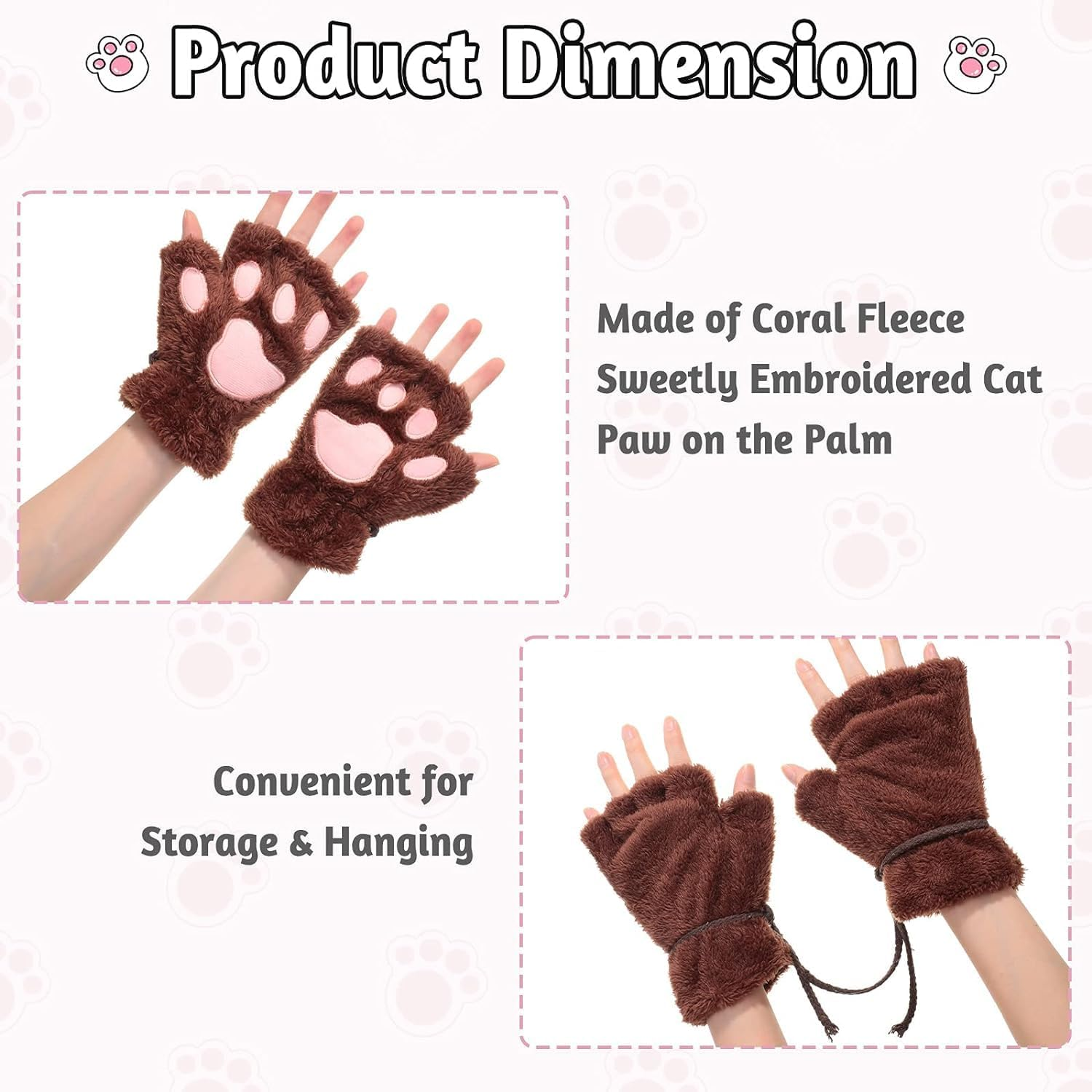Acemedia 4 Pairs of Cute Cat Claw Gloves, Fingerless Gloves, Bare Gloves, Half-Fingered Gloves, Winter Plush Gloves image number 4