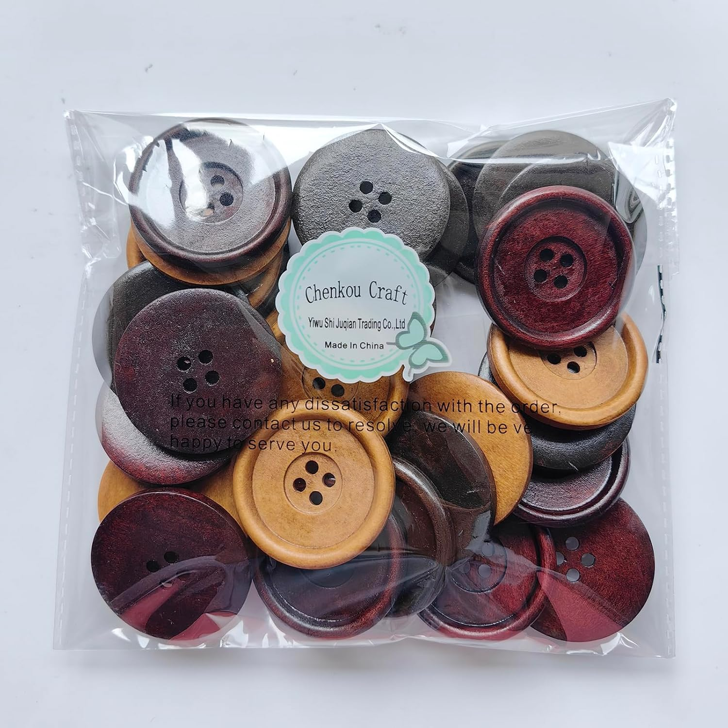 Chenkou Craft 30Pcs Big Size 40Mm 1 1/2" round Wood Buttons 4 Holes Craft Sewing Button (Mix) - Wine image number 2