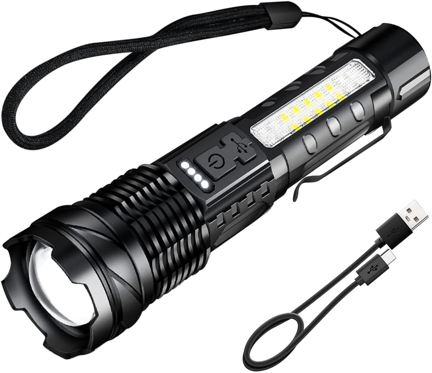 Rechargeable LED Flashlight 20000 Lumens &ndash; Super Bright Torch with 7 Light Modes & COB Side Light, Adjustable Focus, IPX6 Waterproof Powerful Handheld Flash Light for Camping, Emergency, Hiking image number 5