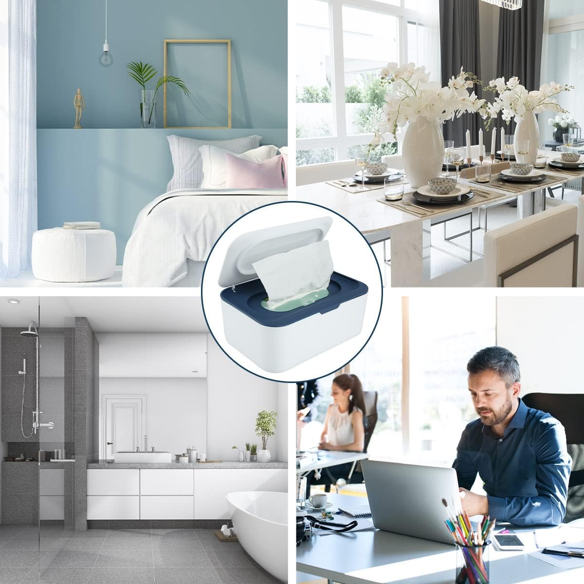 Wipes Dispenser Keeps Wipes Fresh Baby Wipe Holder Sealing Refillable Wipe Container Dustproof Tissues Wipes Case with Lids for Home Bedroom Nursery Room Car Office Bathroom (Dark Blue)