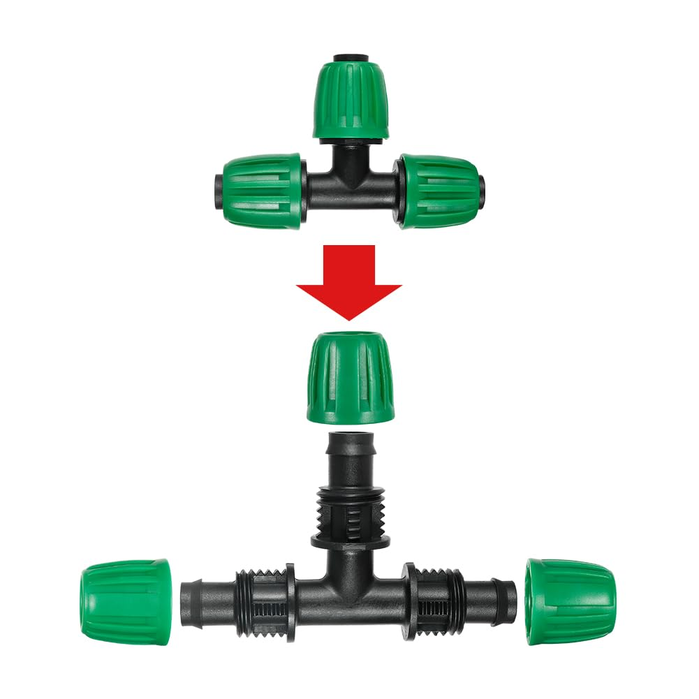 15 Pack 1/2 Inch Drip Irrigation Tee Fittings (1/2" ID X0.6-0.63" OD) - 1/2'' Drip Line Anti-Drop Barbed Lock Nut T Connectors for 1/2 Inch Drip Irrigation Tubing System Connection image number 1