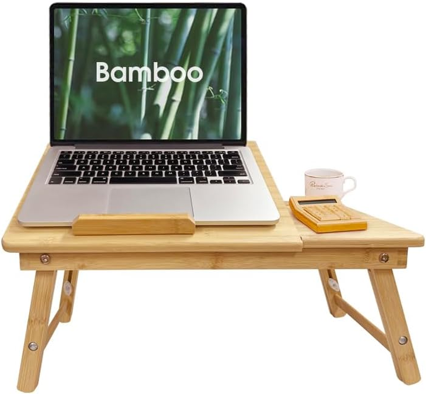 Portable Lap Desk, Clevinger Laptop Desk for Serving Bed Tray Breakfast Table, Bamboo Adjustable Height Angle Foldable Stand with Tablet Phone Slot Notebook Computer Work Study Reading Kids, 50X30Cm image number 6
