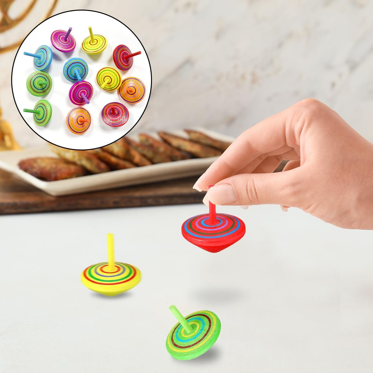 WELANE Wooden Gyroscopes Toy, 12 PCS Novelty Wood Colorful Spinning Tops for Fun, Gift, Family Game (Mixed Color) image number 4