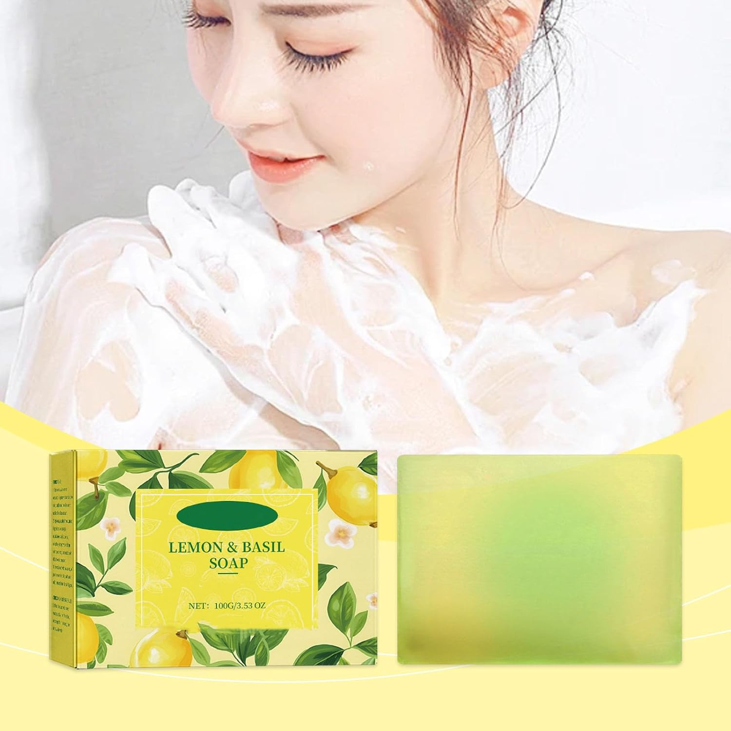 Lemon Basil Bar Soap - Natural Hand & Body Soap with Essential Oils, Refreshing Scent, Deeply Cleansing, Moisturizing, Even Skin Tone, Long-Lasting Fragrance, Gentle & Nourishing. (1Pcs) - 1Pcs image number 6