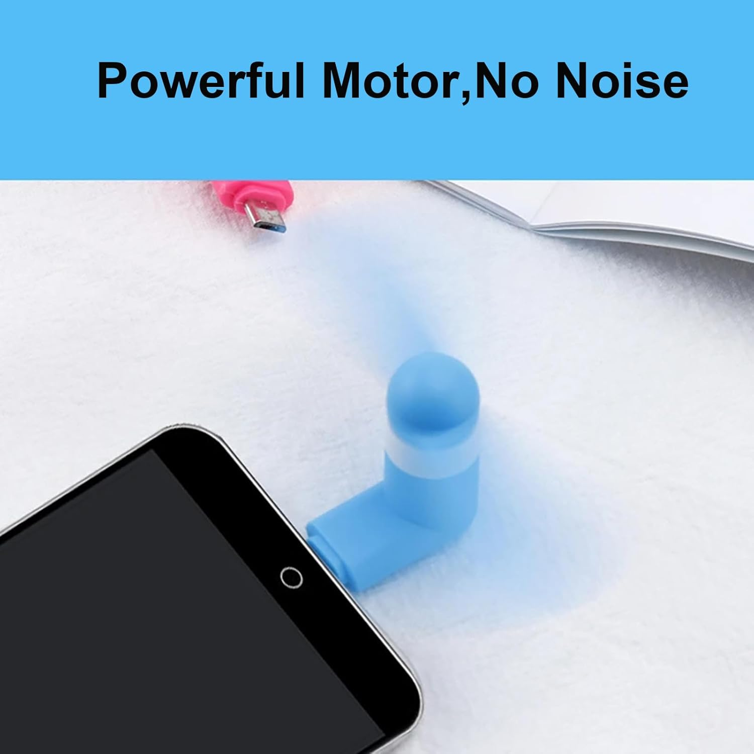 Sokelinn-Six Type C Phone Fan, Mini USB C Cooling Hand Fans Portable Summer Cooler for Ipad Type C Plug Devices-2 Pieces (Blue) - Blue image number 3