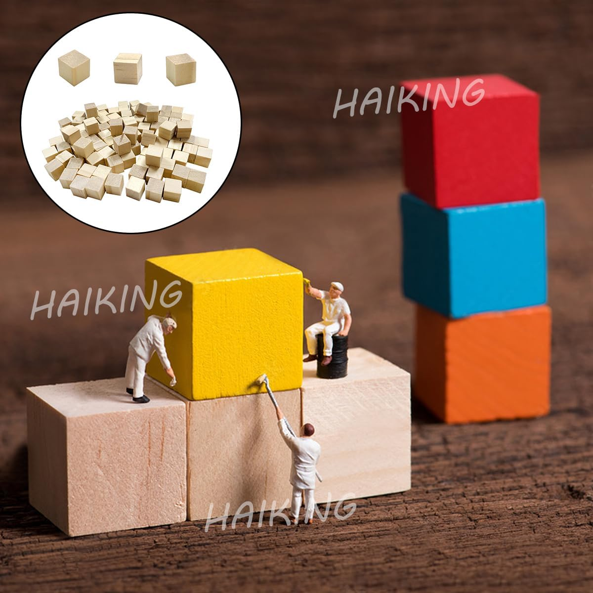 HAIKING Solid Wooden Blocks, 100 Pcs Unfinished Craft Wood Blocks for DIY Crafts, Home D&eacute;cor (1 CM) image number 2