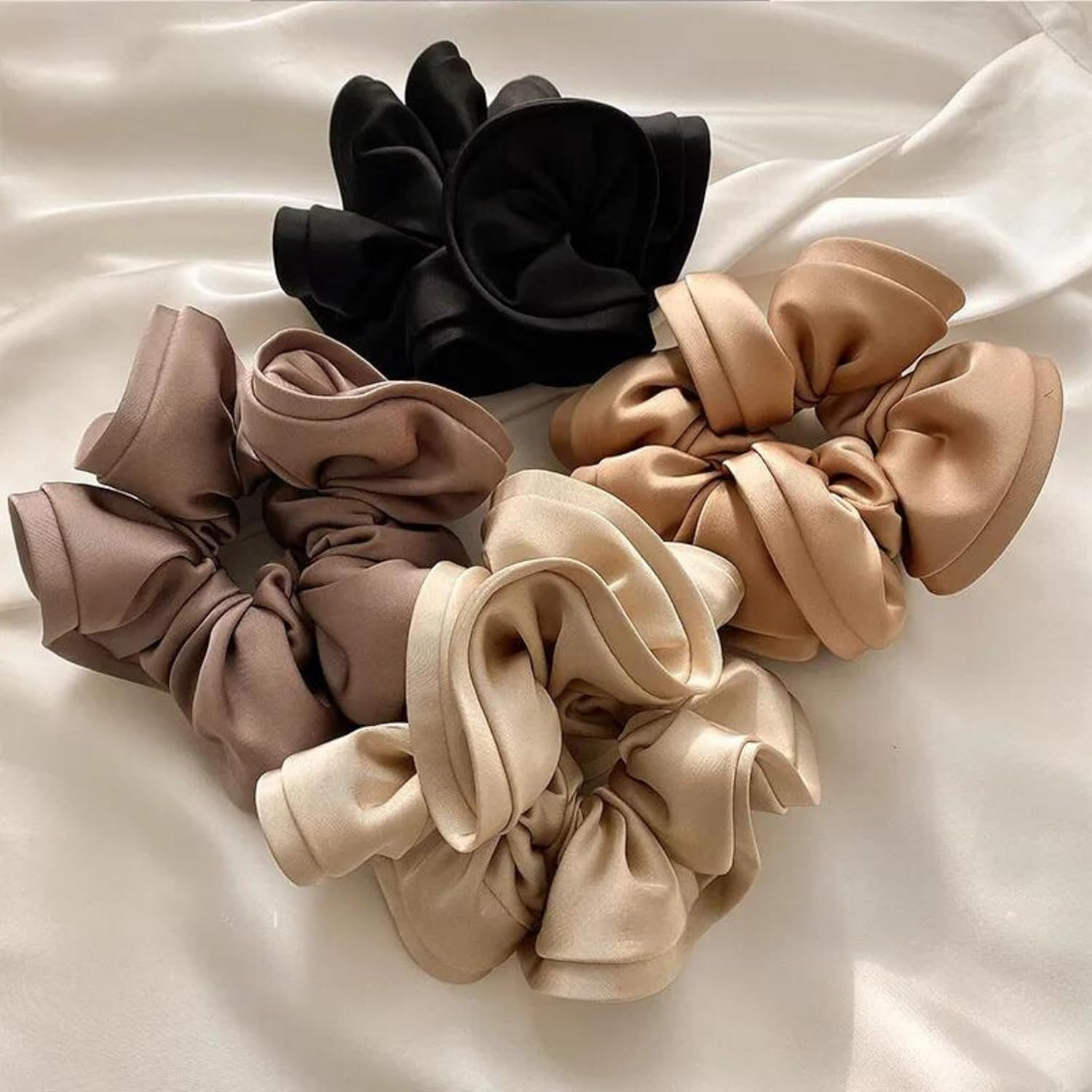 Specora Satin Scrunchie Black - Pack of 2 Hair Bobbles for Women - Gentle on Hair & with Elegant Shine image number 2
