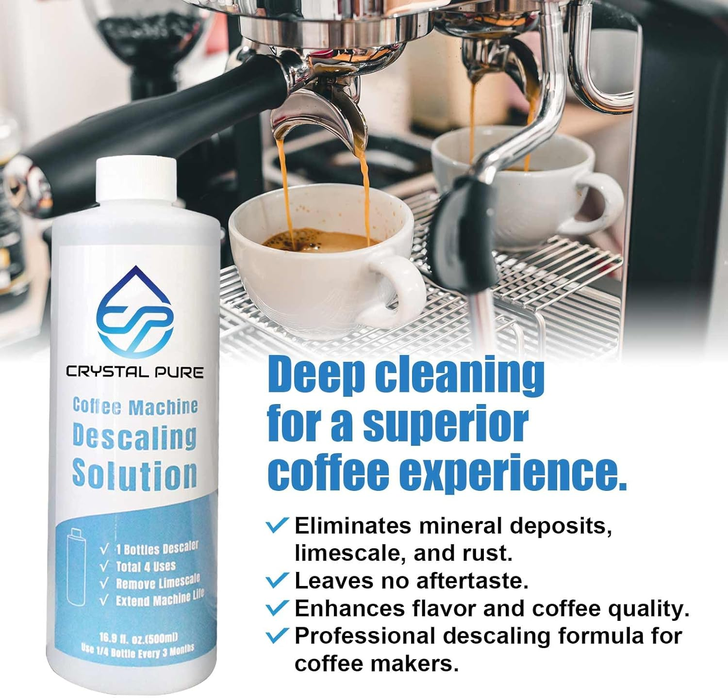 Crystal Pure 500Ml Liquid Descaler Cleaner Descale Descaling Solution for Breville Gaggia Saeco Delonghi Jura Sunbeam Espresso Coffee Machine image number 5