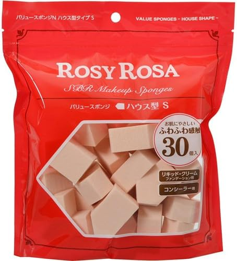 Rosy Rosa Value Sponge N House Type S30P Pink - Soft Touch SBR Makeup Sponge - Rectangular - 30 Count - Pink - Normal Skin - Rubber - Makeup Blending, Foundation, Concealer image number 1