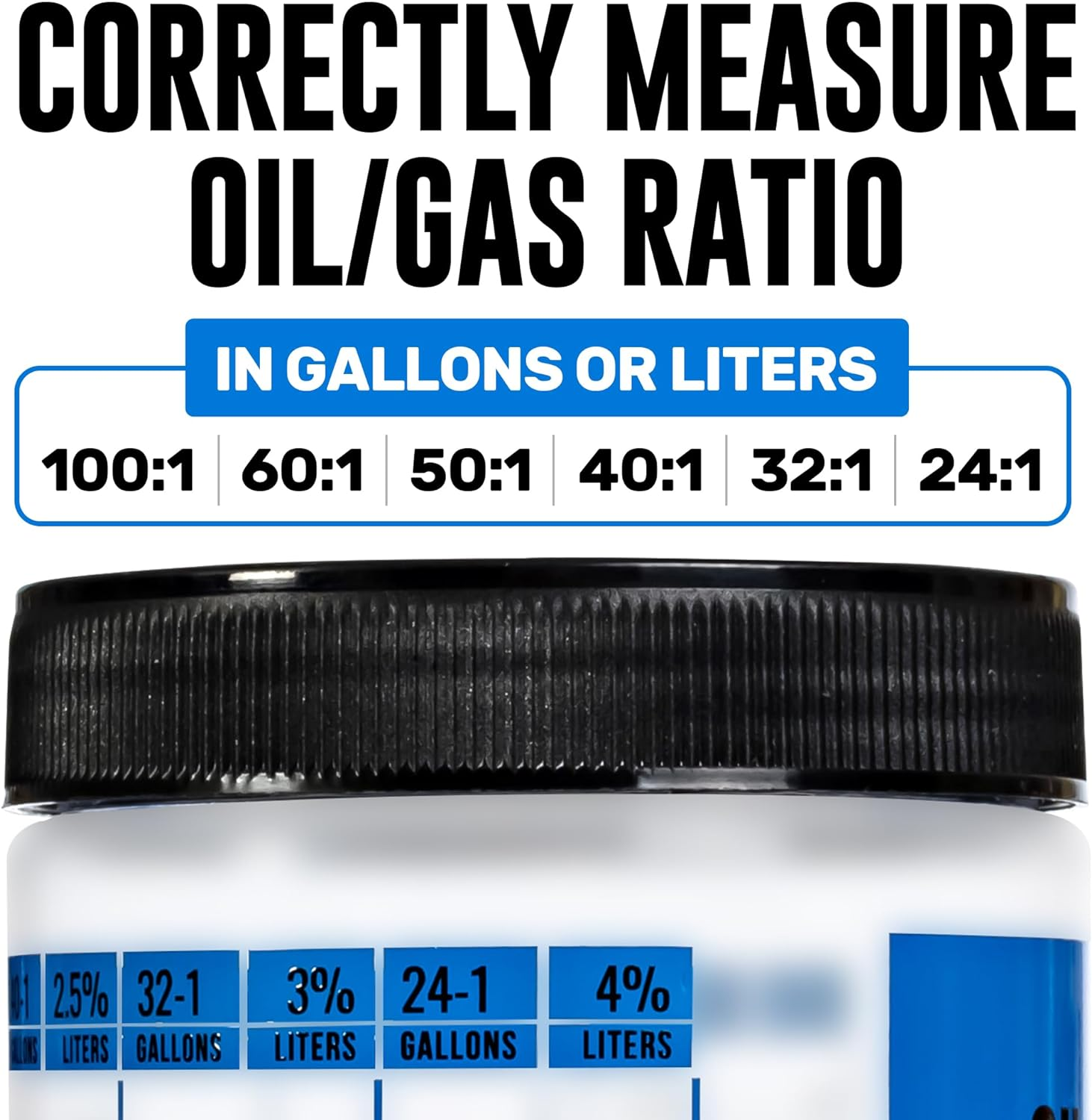 [2-Pack] Wide Mouth Oil/Gas Measuring Bottle - Reusable Mixing Bottle for Two Stroke Engines - Six Different Ratios & Smudge-Proof Measurements in Gallons & Liters - Mix Oil/Fuel Hundreds of Times image number 3