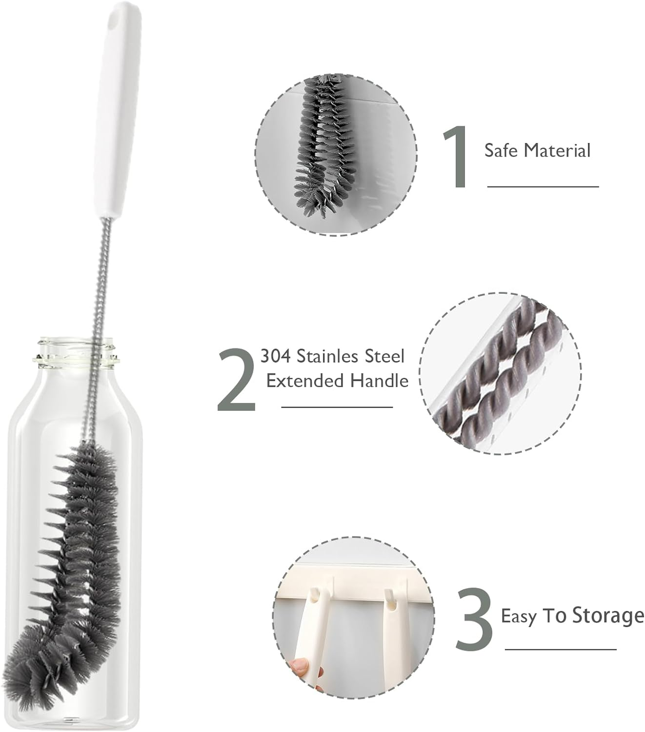 2-Pack 16 Inches (40Cm) Long Handle Bottle Cleaning Brushes - Ideal for Coffee Glasses, Pots, Milk Cups, Mugs, Wine Bottles, and Baby Bottles (Black) image number 5