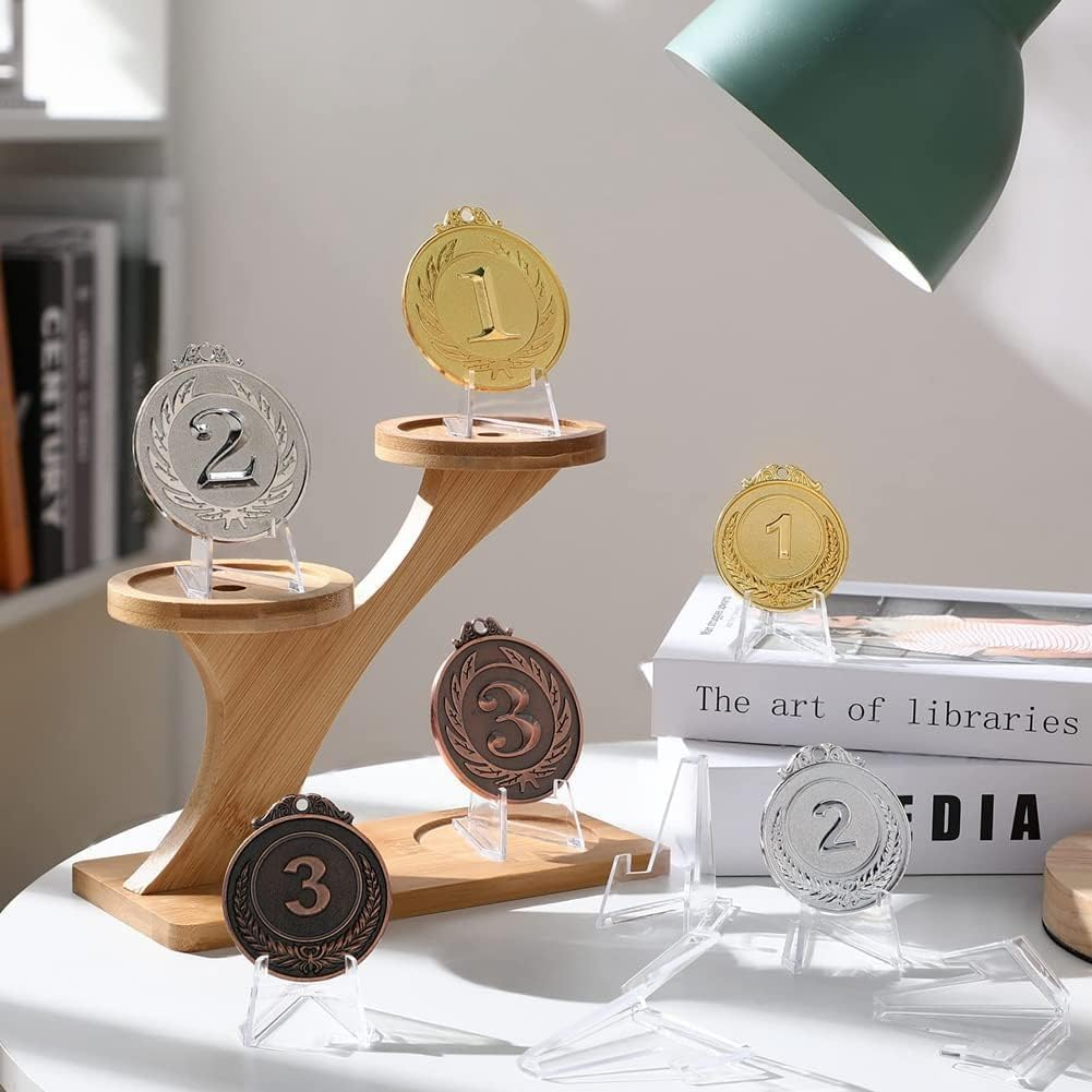 30 Pcs Mini Clear Acrylic Easel Stands, 2.12 Inch Coin Display Stand Card Stands,Display Easel Holder for Displaying Coin, Medal, Card,Pocket Watches Capsules Challenge Medals Casino Chips image number 2