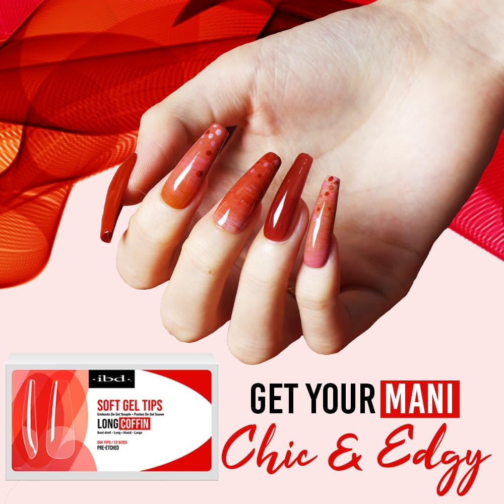 IBD Soft Gel Tips Long Coffin - 504 Pieces, 12 Sizes - Made in USA - Transparent Nail Tips - Soft Gel Tips for Nail Extension - Long Coffin Shape image number 6