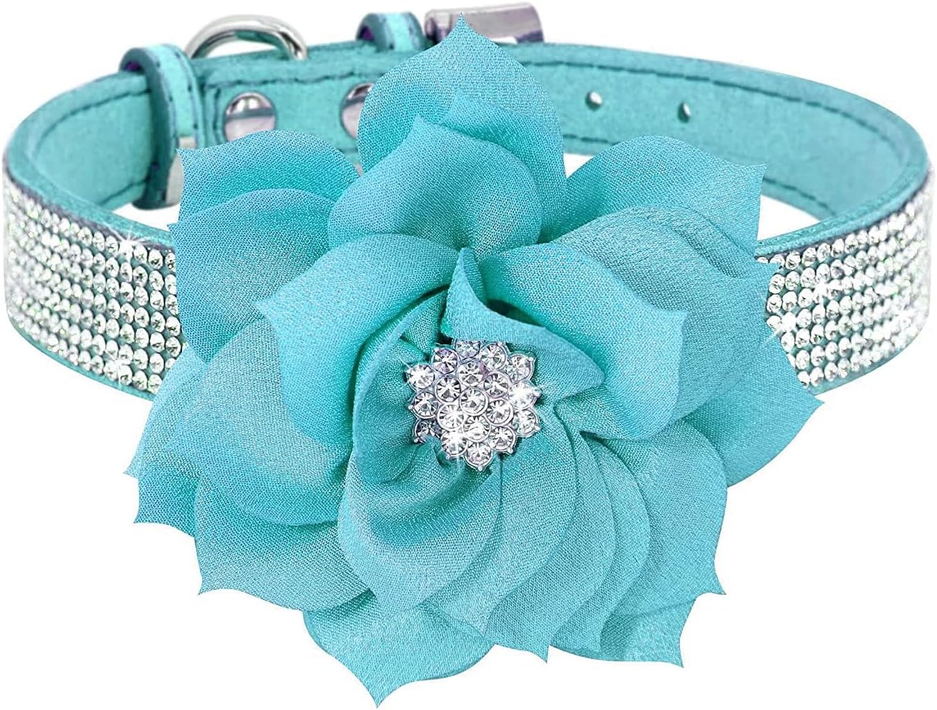 Cute Dog Collar with Bling Rhinestone, Fancy Crystal Diamond Glitter Pretty Jewel Soft Cat Collars for Small Medium Large Breed Dogs Girl Female Pet Puppy Kitten Terrier (L, Light Blue)
