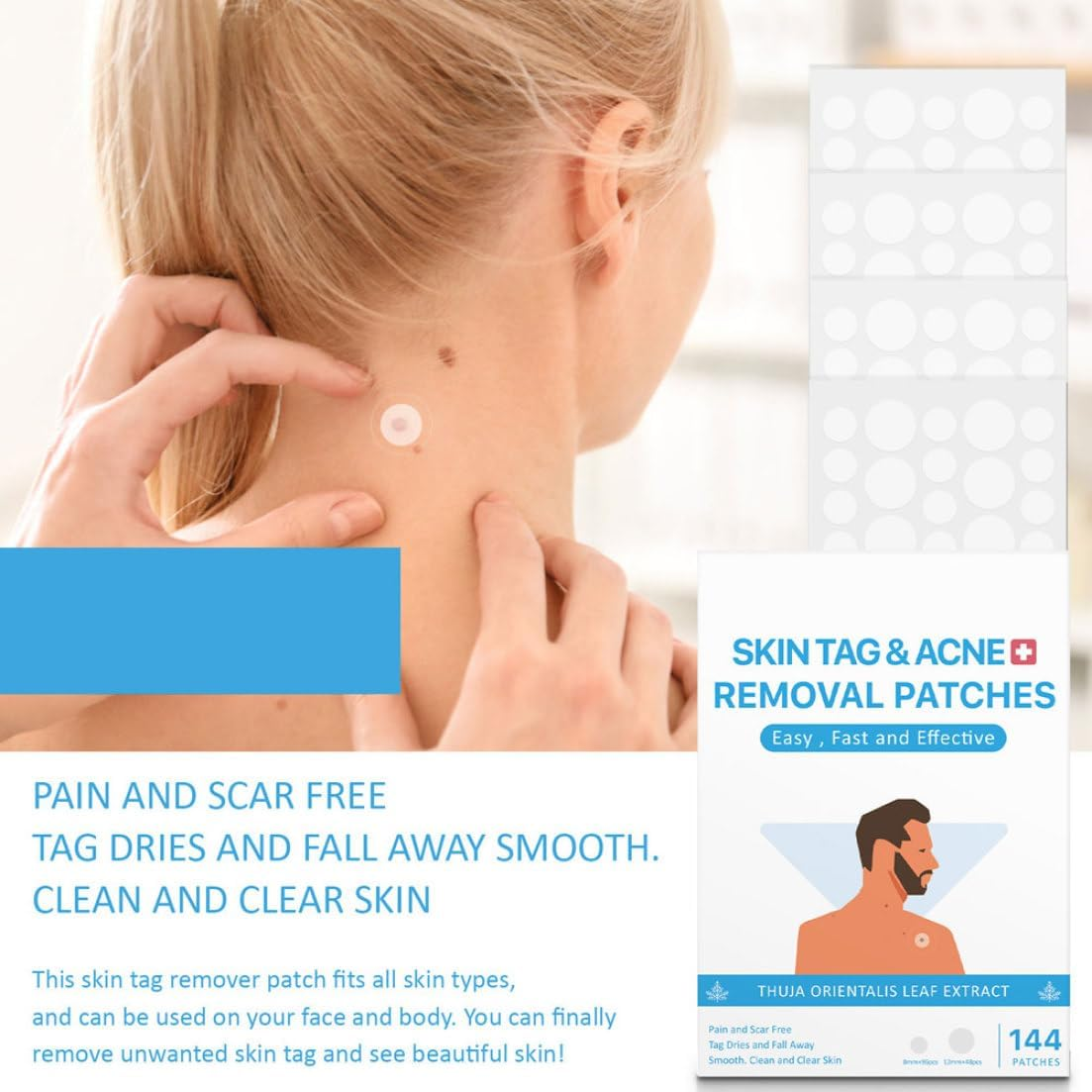 Skin Tag Remover Patches, Skin Tag Remover Patches Body Mole Removal Face Neck Wart Dispel Stickers White 144PCS, Wart Removal image number 3