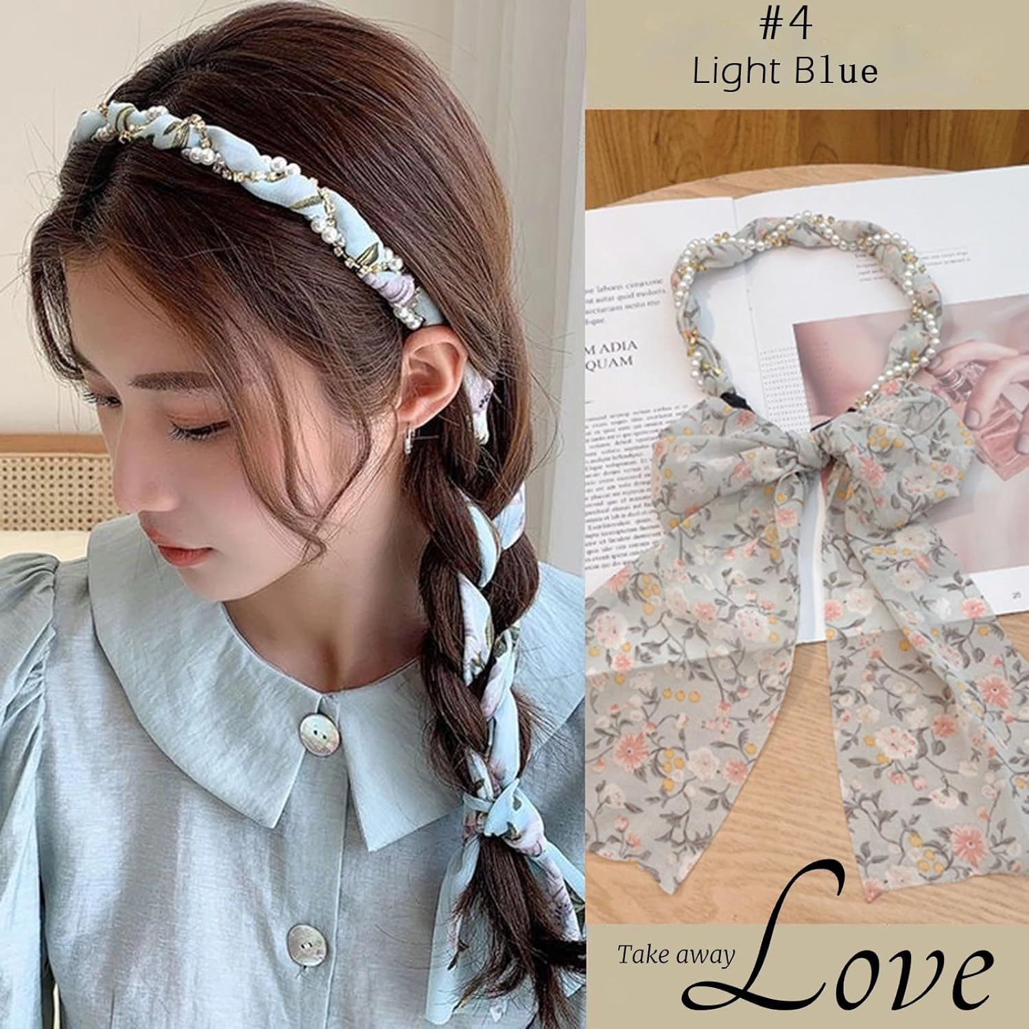 5Pcs Hair Bands for Women'S Hair, Korean Version of Small Floral Chiffon Pearl Butterfly Headband, Fashionable Hair Binding and Integrated Compression Headbands Hair Accessories for Long Hair image number 2