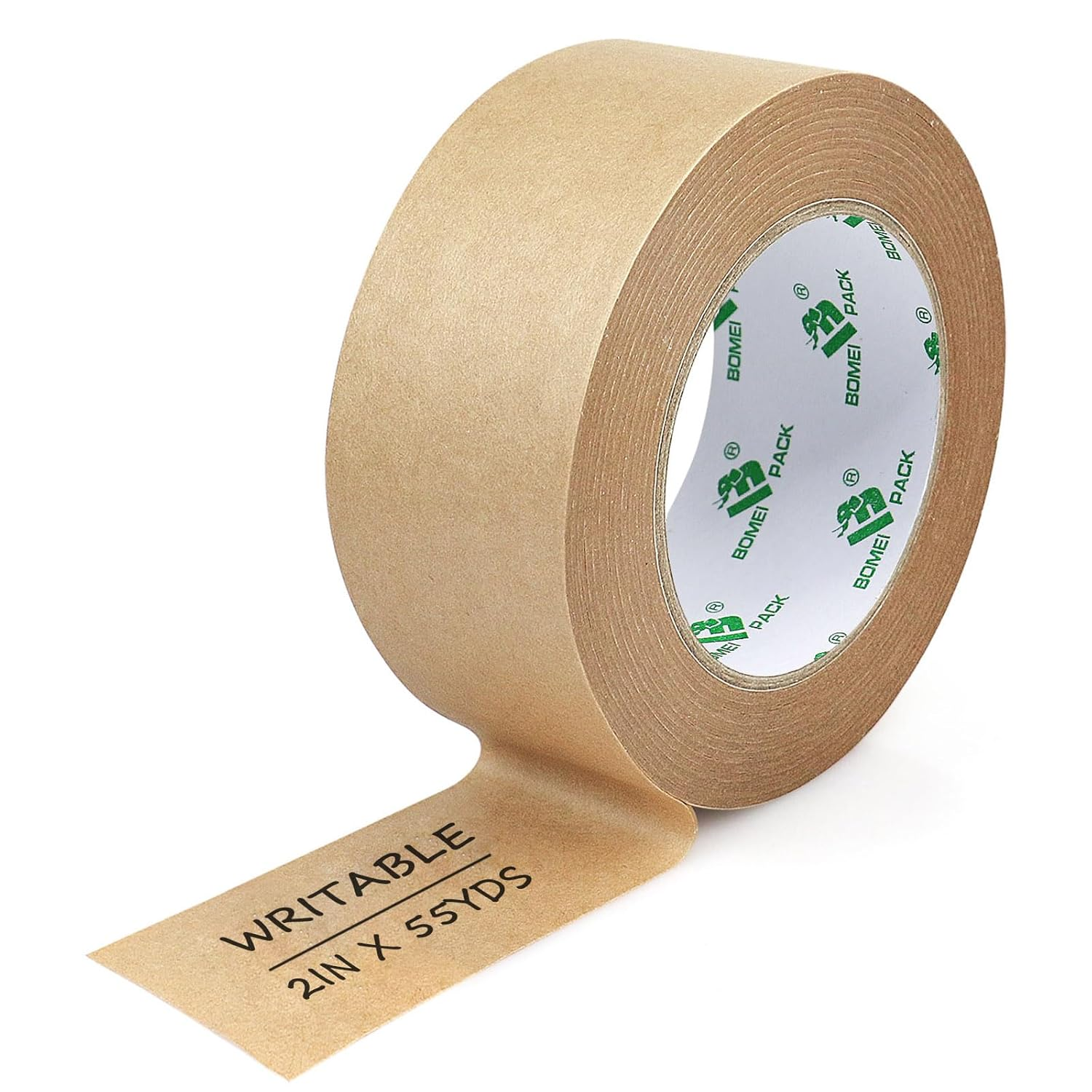 BOMEI PACK 2 Rolls Kraft Paper Gummed Tape Recyclable Writable Tearable High Tensile Strength for Carton Sealing Photo Frame Seal (2&rdquo;X 66 Ft per Roll) Color Brown image number 1