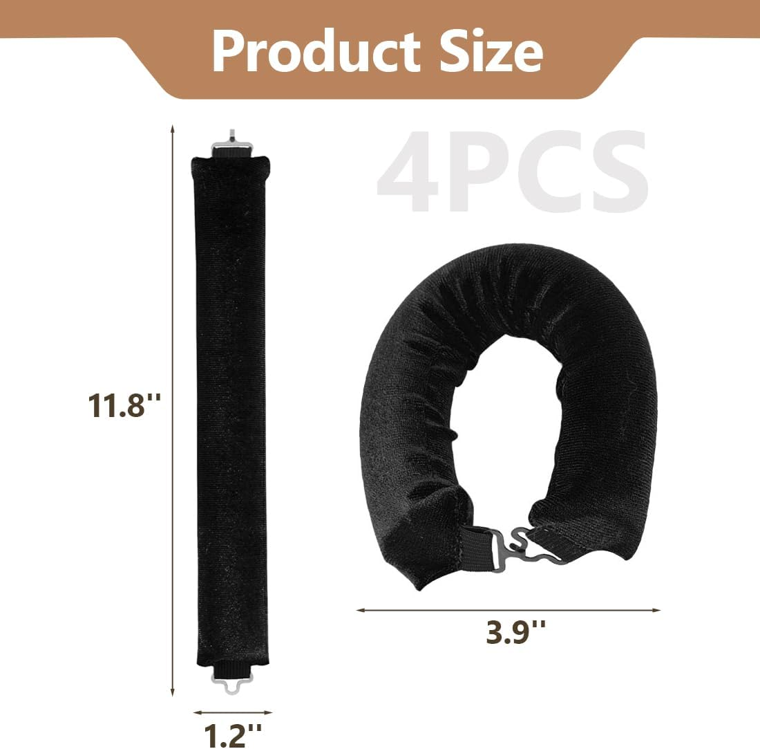 ZORVYN Pack of 4 Heatless Curls Band Curlers Overnight DIY Overnight Curls without Heat Rubber Heat-Free Curler for Medium Long Hair (Black) image number 5