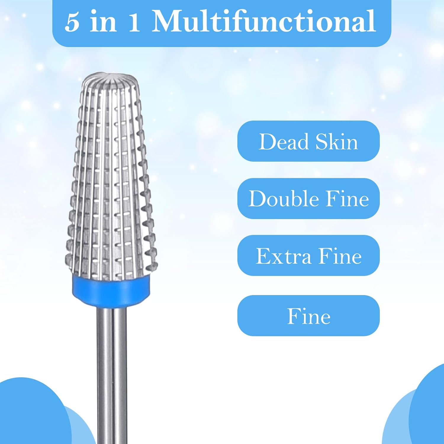 5 in 1 Nail Drill Bit, Safety Tungsten Steel Carbide Nails Dril Bits, 5 in 1 Resuable Nails Drills Bits for Manicure Pedicure Polishing, Two Way Rotary Manicure Drills Bit Tool image number 1