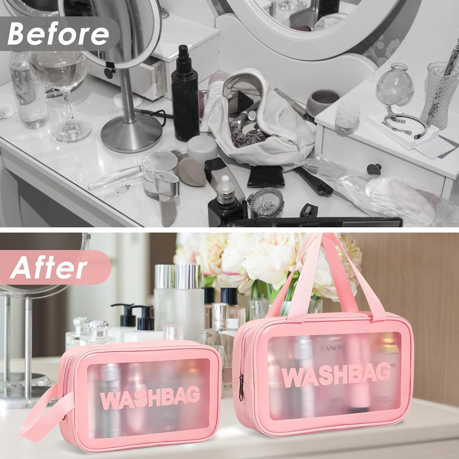 QAUARUMSUN 3Pcs Makeup Bag Toiletry Bag Travel Bag,Travel Essentials for Women, Waterproof Clear Bag Cosmetic Bag for Cosmetic, Toiletries, Tool Accessories(Black) - Black image number 3