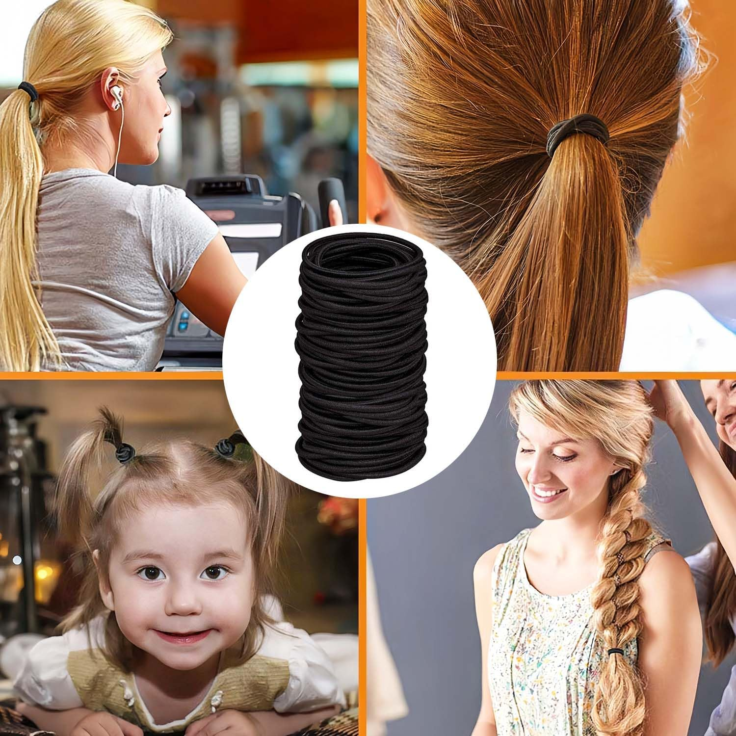 Elastic Hair Bands, Ponytail Holder, Large Hair Bobbles without Metal, Gentle Rubber Bands for Women, Men, Girls, Children, Suitable for All Hair Types and Hairstyles, 50 Pieces image number 6