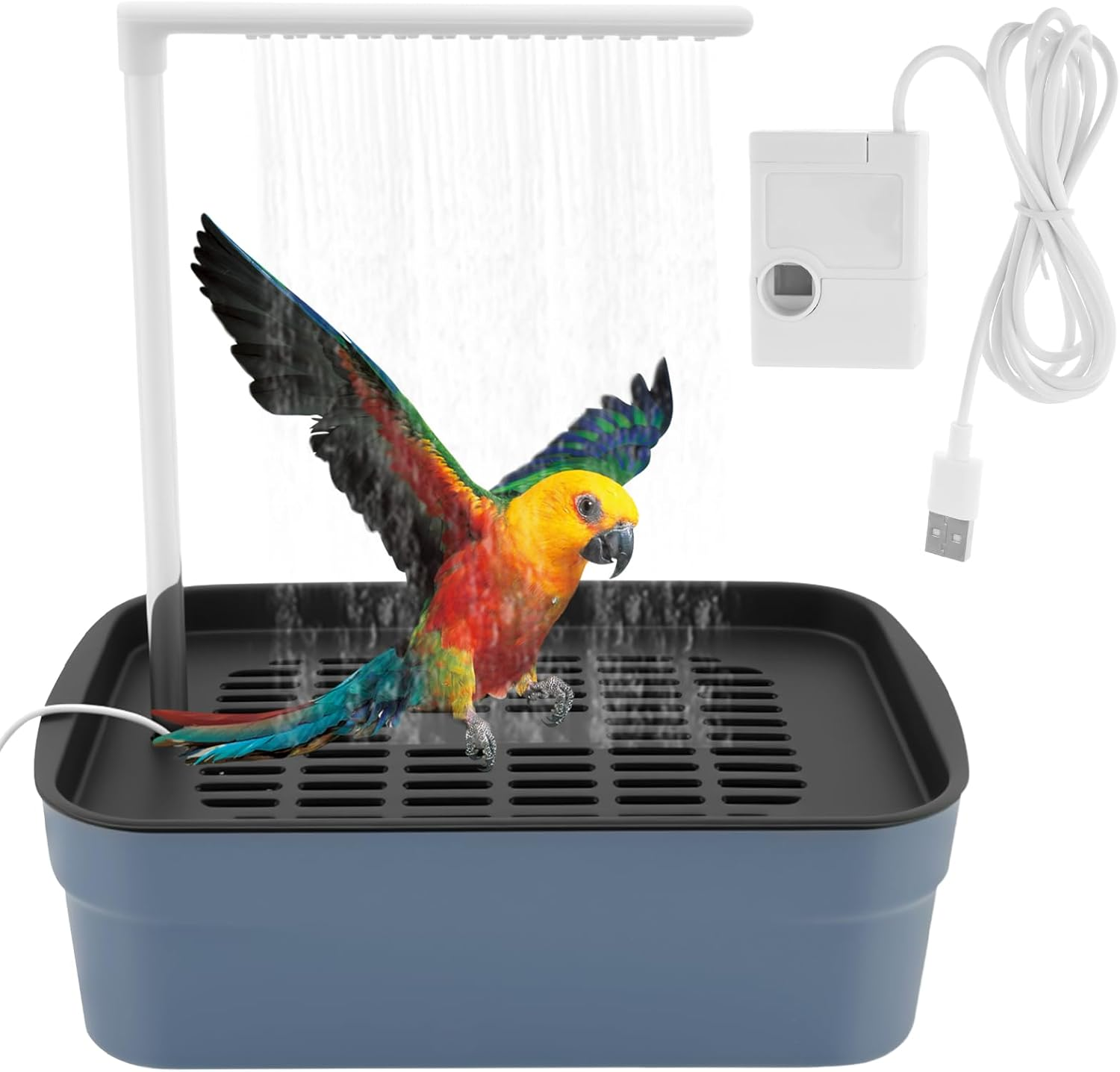 Automatic ABS Bird Bath Shower with Circulating Faucet for Pet Bird Low Noise Parrot Bathtub Long Lasting Electric Cockatiel Bathing Pool for Budgie Lovebird image number 5