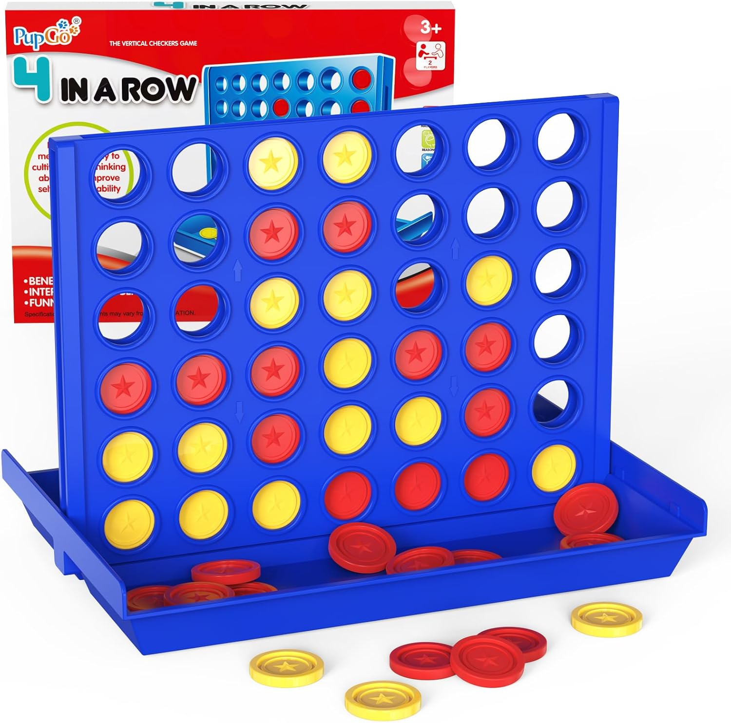 Pup Go 4 in a Line Game,6 Spare Discs Included, Four in a Row Line up 4 Gaming Fun Set, Travel Portable Convenient Size, Classic Fun Educational Family Games (Small)