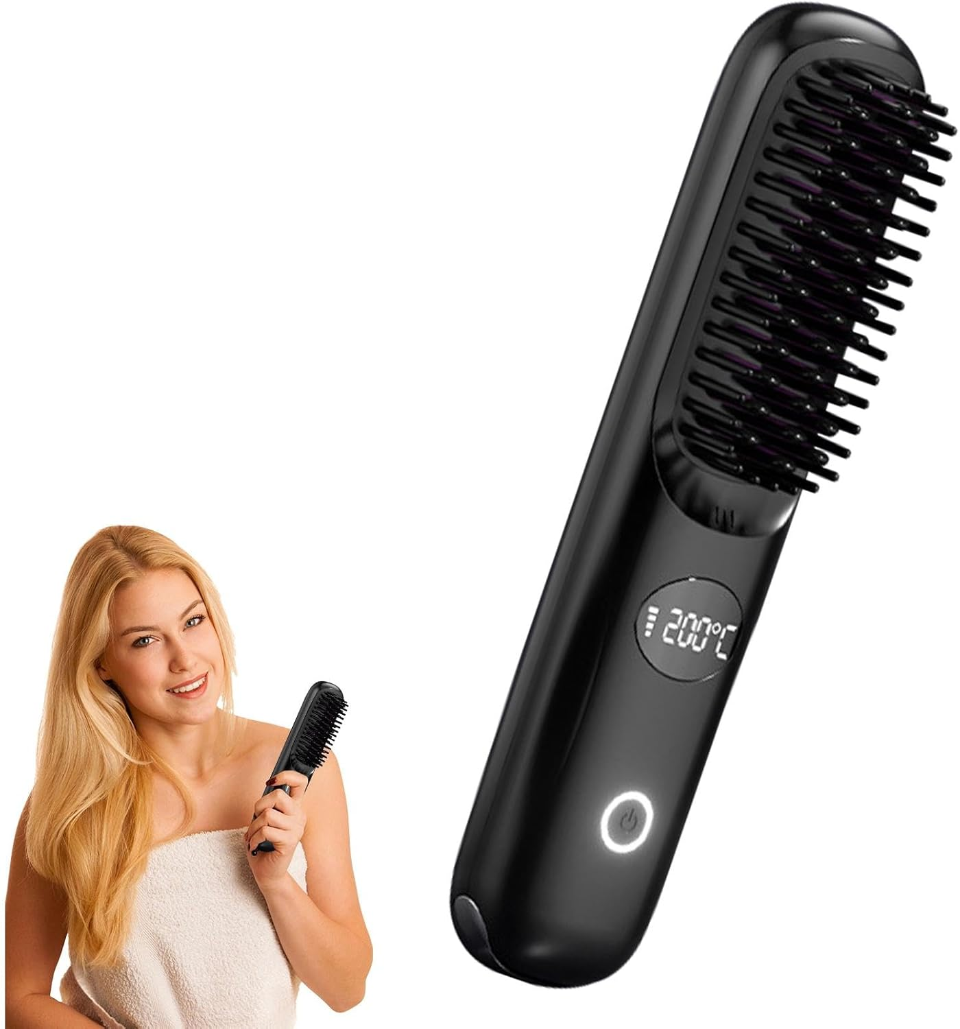 Cordless Hair Straighteners - Portable Hair Straightener Brush | USB Charging Hair Straightening Brush for Thick, Curly, Straight Hair | Hair Straightening Comb for Women(Black)