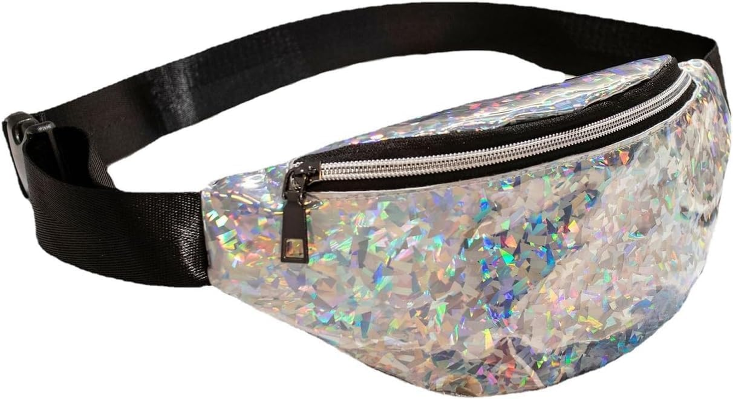 80S 90S Rave Stars Neon Transparent Gravel Fanny Pack for Women - Great Waist Pack for Games, Concerts, Rave, Festival, Travel (White, One Size) image number 2