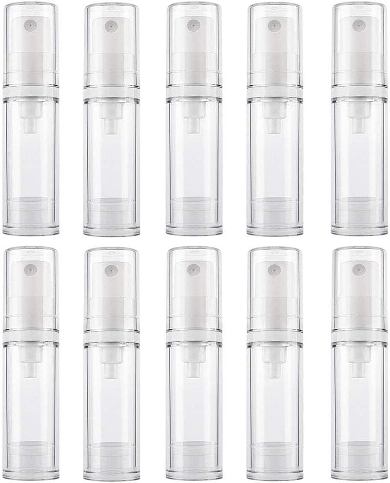 Teensery 10 Pcs 5Ml 10Ml 15Ml Airless Pump Bottles Empty Refillable Lotion Cream Vacuum Bottles Cosmetic Containers for Makeup Foundations & Serums (5ML) image number 3