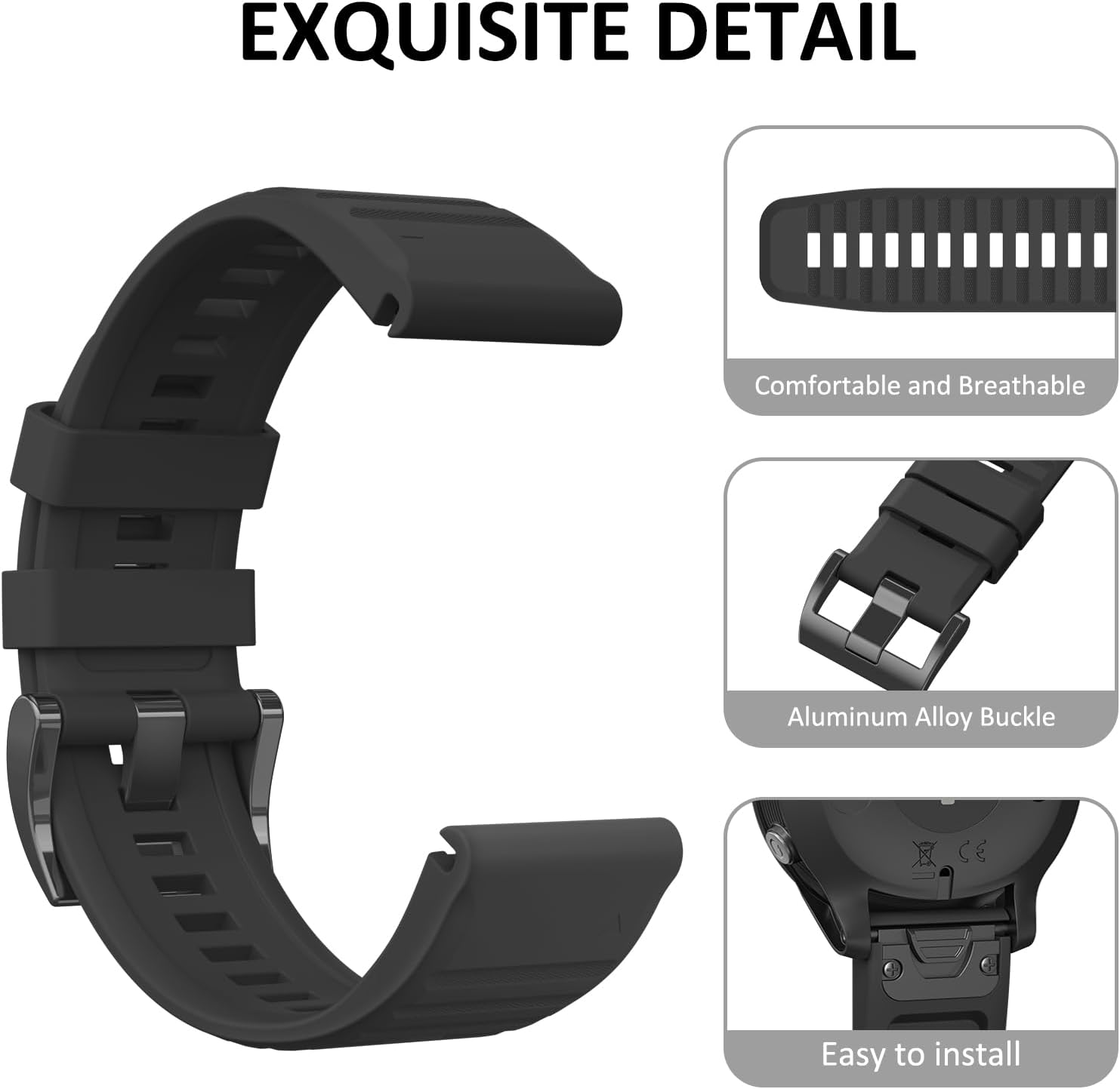 Quickfit Watch Band for Garmin Fenix 6X Pro Band/Sapphire Men Women, Soft Adjustable Sport Easy Fit 26Mm Watch Bands Replacement for Garmin Fenix 5X/5X Plus,Fenix 3,Quatix 3,Tactix Bravo - Midnight Blue image number 7