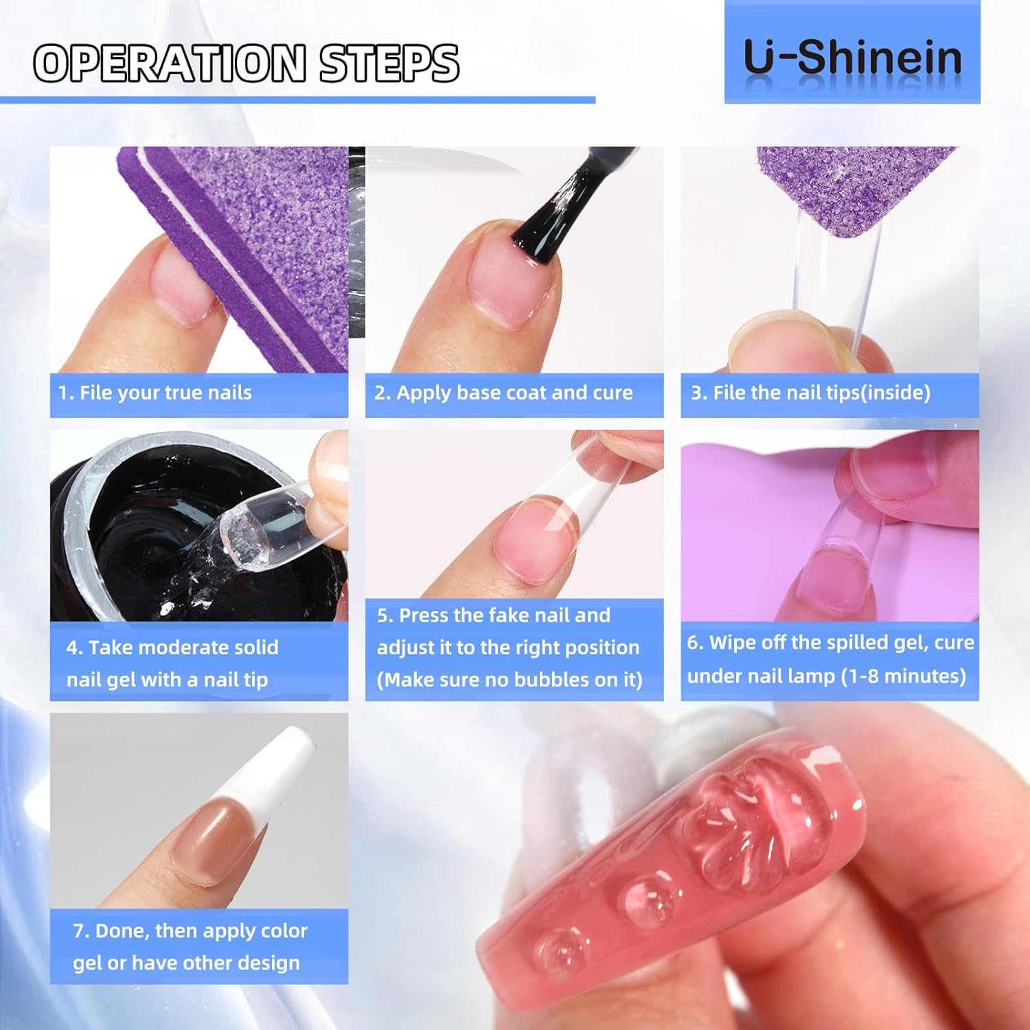 U-Shinein Solid Nail Glue Gel 15Ml for Acrylic Nails Press on Solid Glue Gel Nail Art Clear image number 6