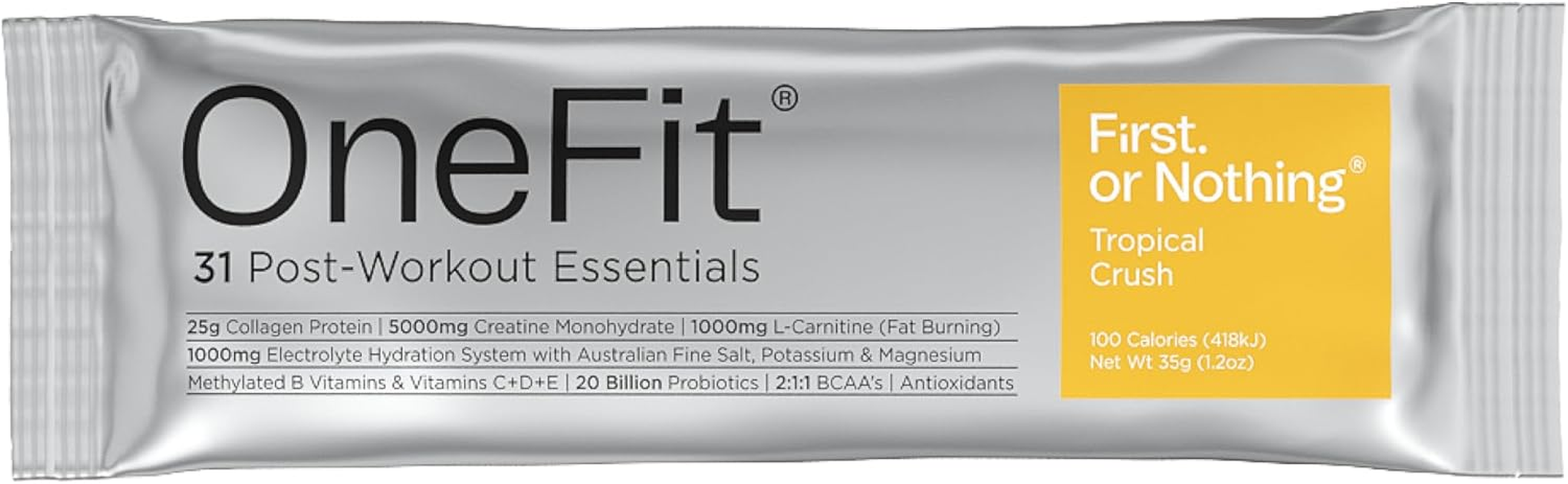 Onefit All-In-One Sachets &ndash; 25G Protein, 5G Creatine, 1G Electrolytes, Vitamins & L-Carnitine &ndash; 100 Calories, Gut + Brain Support &ndash; Low Carb, High Performance &ndash; 20-Pack (Pack of 20, Tropical Crush) image number 2