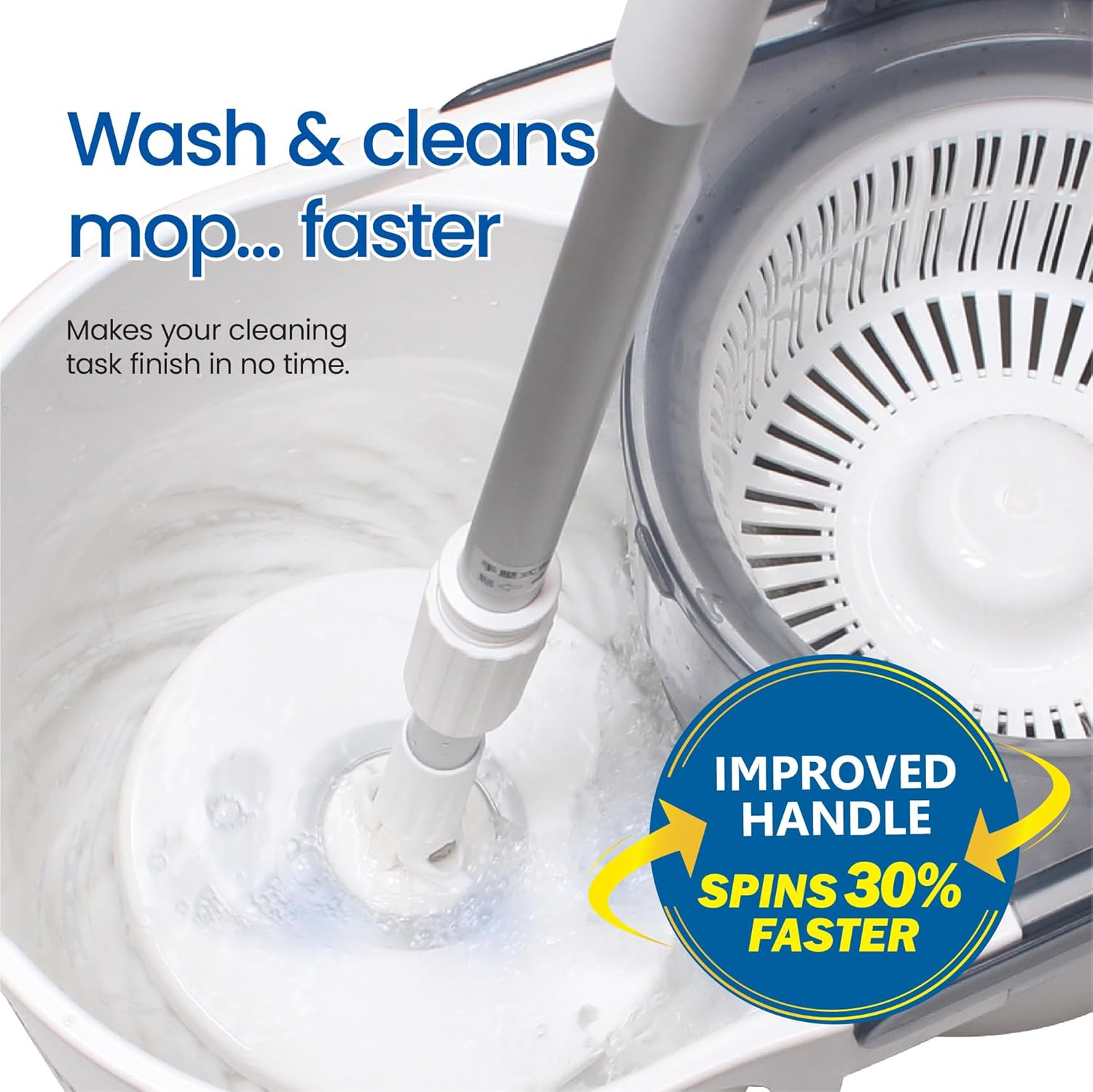 White Magic Turbo Spin Mop Complete Set &ndash; 40 Floor Cleaning Sheets, 2 Microfibre Mop Heads, 1 Microfinger Mop Head & Scrubbing Brush - All-In-One Deep Floor Cleaning System image number 2