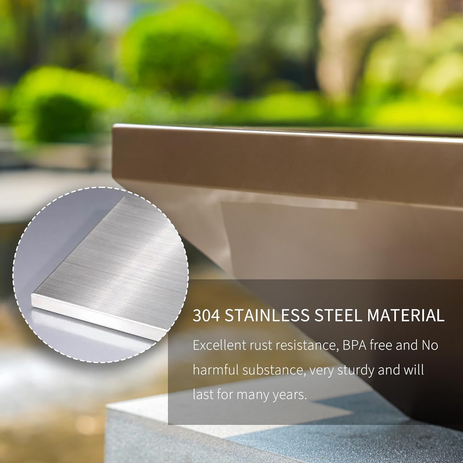 PONDO 24" Square Garden Water Bowl, Stainless Steel Spilling Water Feature for Outdoor Ponds, and Other Landscaped Areas (Antique Brown Coated) image number 2