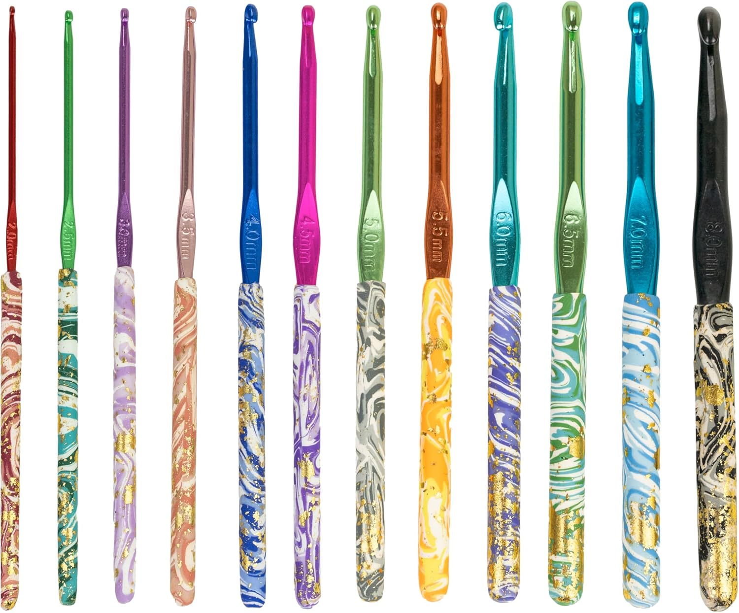 The Quilted Bear Crochet Hook Set - Premium Soft Grip Marble Print Crochet Hooks with Ergonomic Polymer Clay Handle 12 Hook Set (2Mm, 2.5Mm, 3Mm, 3.5Mm, 4Mm, 4.5Mm, 5Mm, 5.5Mm, 6Mm, 6.5Mm, 7Mm & 8Mm) image number 5
