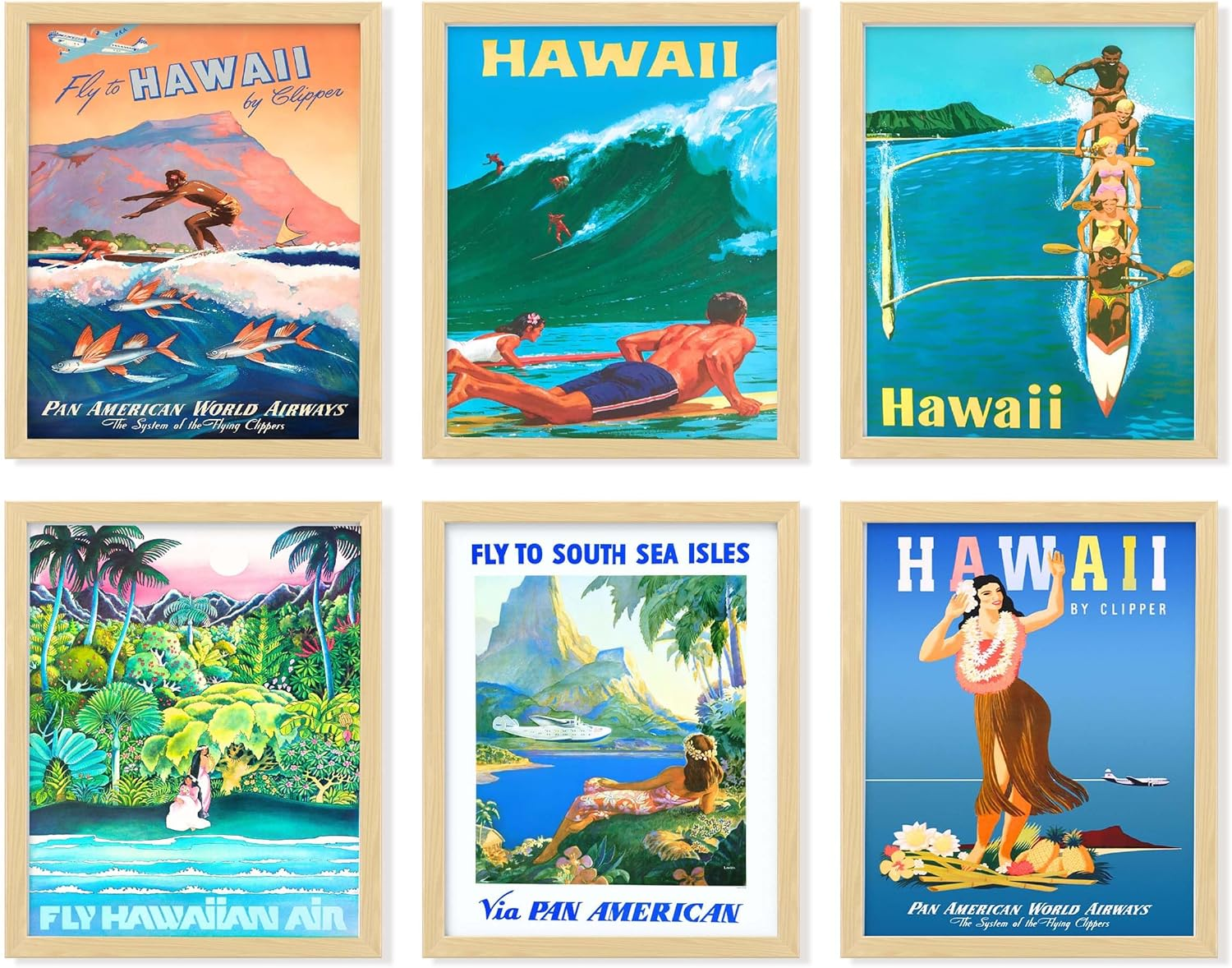 97 DECOR Hawaii Room Decor - Vintage Hawaiian Art Wall Decor, Surf Poster, Surfing Pictures Wall Art, Retro Hawaii Posters, Summer Tropical Beach Hawaiian Island Print for Home Bedroom (8X10 | 20X25 Cm UNFRAMED)