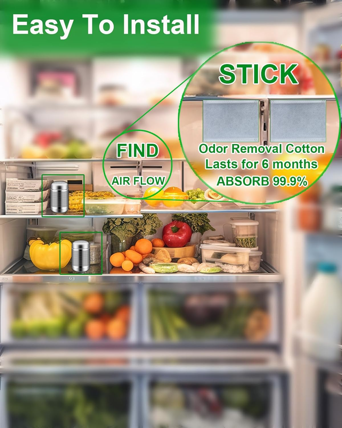 Bixobag Refrigerator Odor Eliminator - Activated Carbon Fridge Deodorizer - Lasts 10 Years - Silver - Air Purifier